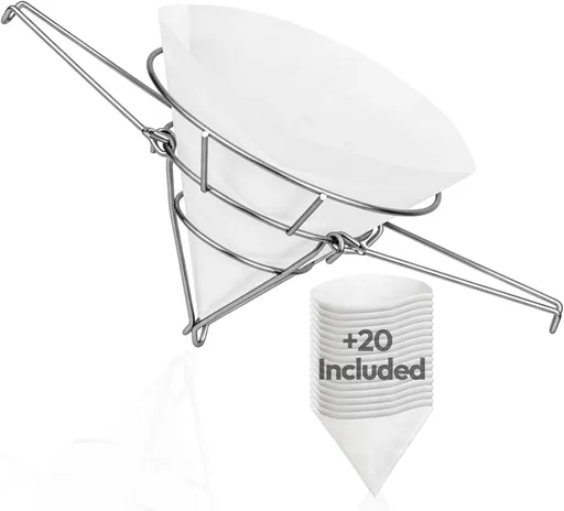 Cleaner Syrup, Better Filtration – Stainless Steel Cone Filter Holder with 20 Paper Filters | 10-Inch Cone Filters for Longer-Lasting Maple Syrup & Frying Oil