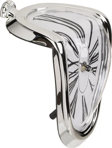 Silver Dali-Style Melting Shelf Clock, Surrealist Plastic Desk Clock, 18 x 13 cm
