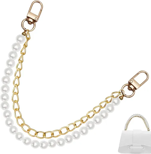 Biaungdo Pearl Purse Chain, Luxury Gold Handbag Straps Replacement, Pearl Bag Charm Chain Strap Short Purse Handles Clutches Handles for DIY Crafts Bags