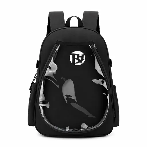 Black Sports Racket Backpack - Lightweight Casual Travel Bag with Separate Racket Compartment, Shoe Compartment, Bottle Pocket for Tennis, Badminton, Gym and Outdoor Use