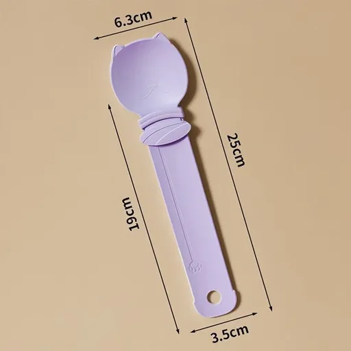 Purple Cat Treat Spoon for Wet Food & Paste - Extra-Long PP Handle, Food-Grade Squeeze Feeder with Anti-Spill Bowl, Easy One-Handed Operation for Cats