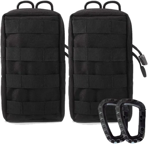 2 Pack Molle Pouches - Tactical Compact Water-Resistant Utility Gadget Gear EDC Pouch Hanging Waist Bags Black