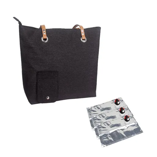 Portable Canvas Wine Tote with Drink Dispenser, Insulated Wine Bag, Black, One Size, Adult, Unisex（Comes with 3 inner compartments）