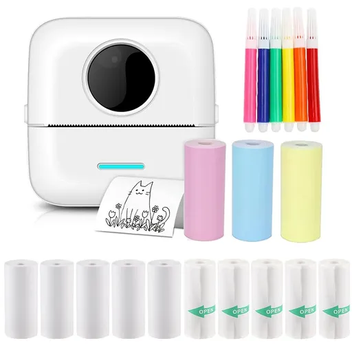 Mini Pocket Bluetooth Printer-Portable Thermal Printer with 13 Roll Papers for Journal/DIY Scrapbook/Travel(Mini Pocket Printer)