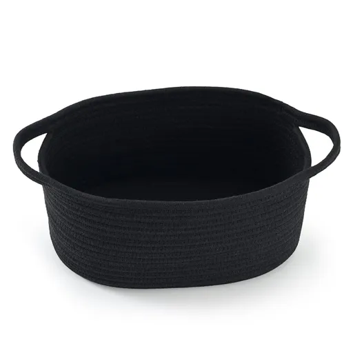 1 Piece Cotton Rope Basket with Handles Black, 30 x 20 x 12 cm