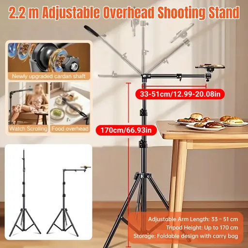 2.2m Adjustable Overhead Shooting Stand For Phone Camera DSLR Video Live Use