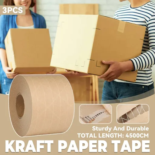3 Rolls Wet Strength Kraft Paper Tape Easy to Tear Writeable