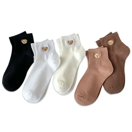 Women's 5 Pairs Cartoon Bear Embroidery Socks Casual Comfy Crew Socks Fabric has some stretch,and it's soft and comfortable