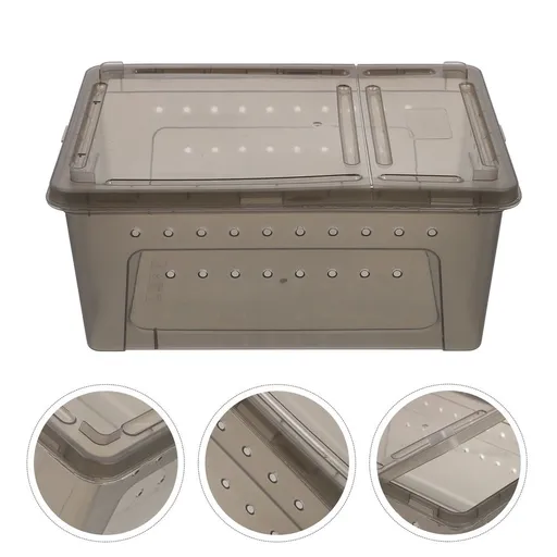 Dark Grey Plastic Reptile Box with Ventilation and Feeding for Pet Use