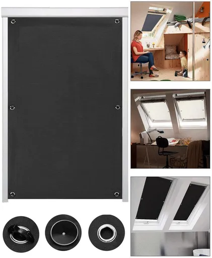 60*93 cm - Blackout curtain - Drill-free blackout curtain - portable blackout curtain - with 7 suction cups - blackout sun protection - thermally insulated - roller blind - for skylight, bedroom, garden, car - black