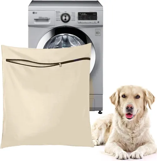 Pet Laundry Bags - Polyester Twill Laundry Bags - Large Zippered Laundry Bags - Prevents Pet Hair from Soiling Laundry Bags - Washing Machine Safe, 70 x 80 cm, Laundry Bag for Dogs, Cats, and Rabbits (Khaki) - L