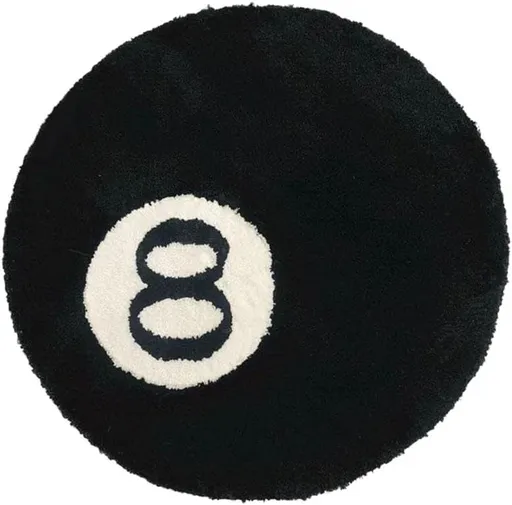 Black Carpet, Billiard Ball Mat, 8-Ball Soft & Fluffy Black Carpet Bedroom Decoration, Black Circle Carpet for Living Room Home Decor 80*80