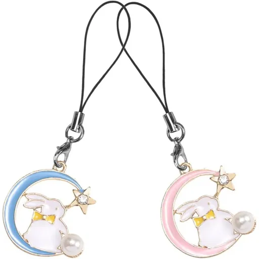 Phone Charm Lanyard Strap Keychain 2 Pcs Lightweight Alloy Moon Star Bunny Assorted Color
