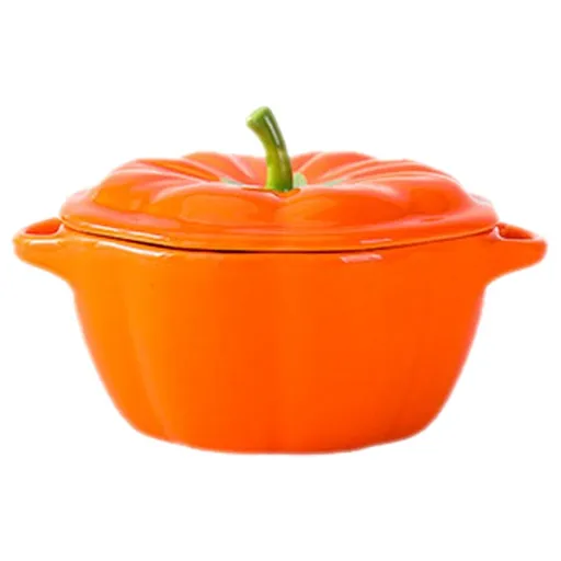 Pumpkin Dutch Oven, Mini Ceramic Casserole Pot with Lid, Pumpkin-Shaped Baking Dish for Soufflés and Sides, Perfect Oven-to-Table Cookware (Orange)