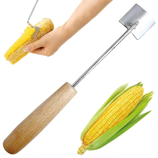 2PCS Stainless Steel Corn Stripper with Wooden Handle - Fast Kernel Removal