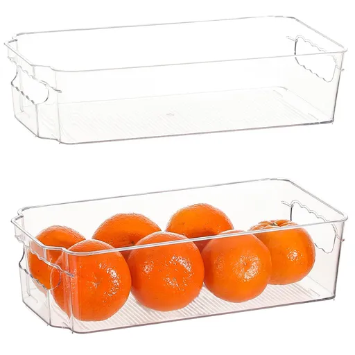 Set of 2 Clear Plastic Storage Bins,Pantry Organization and Storage Baskets for Freezer,12.4 Inch Medicine Cabinet Organizer