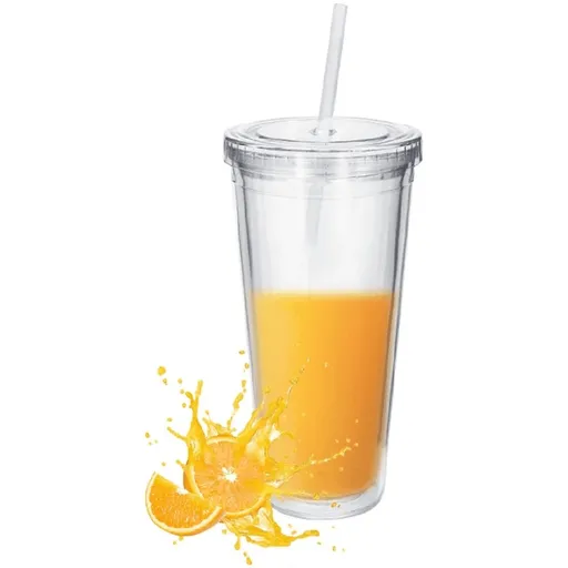 Clear Insulated Tumblers, Plastic Tumbler Cups, Double Wall Tumblers, 24 Oz Acrylic Insulated Tumbler Cups with Lid Straw and Reusable