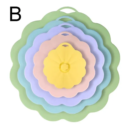 Food-Grade Silicone Stretchable Sealing Lids Set of 5 – Leak-Proof Reusable Covers for Bowls, Cups, Plates & Pots, BPA-Free, Heat Resistant to 230°C, Airtight Kitchen Freshness Keepers in Pastel Colors with Flower Knob (MultiColor B)