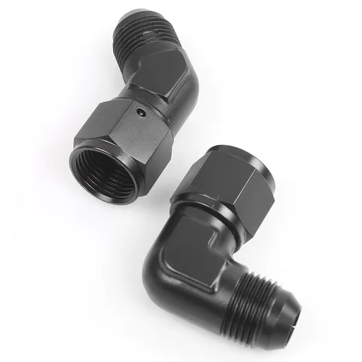 Oil cooler conversion joint Female to AN8 Male Flare 90+45 Degree Swivel Fitting Adapter Aluminium Black 2PCS