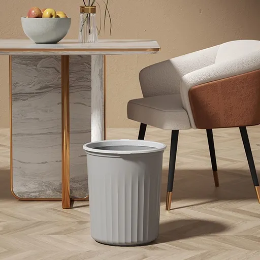 Bathroom Trash Can, 2.64 Gallon Small Trash Can with Press Ring, Plastic Round Waste Basket Garbage Container Bin with Handles, Portable Trashbin for Living Room Kitchen Office Dorm, Gray