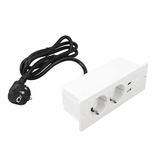 Recessed Power Strip 3 in 1 USB Type C Socket Embedded Desktop Outlet with Switch and Cable for Countertop Conference Table Office Home