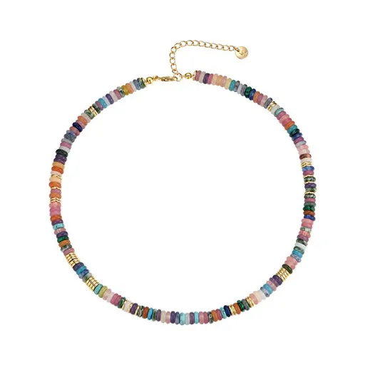 2PCS Beaded Choker Necklace for Women, Gemstone Necklace Natural Stone Freshwater Pearl Surfer Necklace 14K Gold Plated Summer