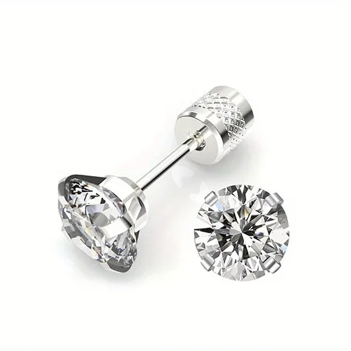 White Synthetic Diamond Earrings Embossed Floral Pattern Stud Earrings - Silver - Size 01