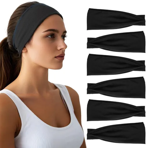 6pcsVersatile Stretch Headbands for Sports, Yoga, Face Washing, Daily Wear & More (Black)