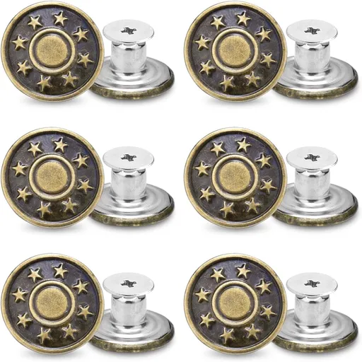 CooBigo 6Sets 1-1/2" Overalls Buckles + 24Pcs 17mm Jeans Bttons for Jeans Suspender Buckles Replacement Bib Pants DIY Sewing Accessories (Bronze)