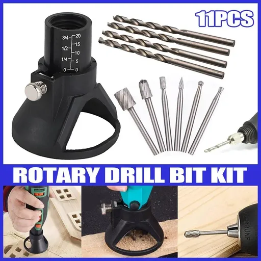 11 PCS/SET Rotary Multi Tool Cutting Guide Attachment Kit HSS Router Drill Bit