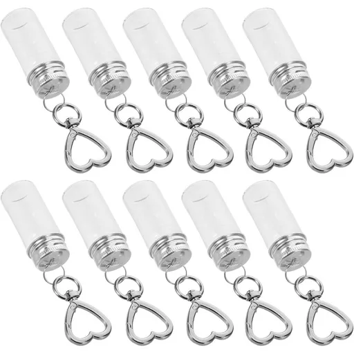 10pcs Glass Wish Bottle Keychain 7ml Mini Vial for DIY Favors, Glass Stainless Steel Keyring Attachment Portable Liquid Holder for Wedding Favors Backpack Hanging
