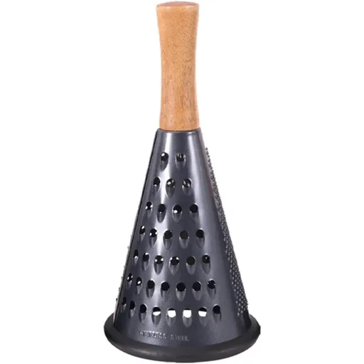 Cone Cheese Grater with Handle Stainless Steel Grater Triple Function Wood Handle Shredder Non-Slip Rubber Bottom Hand Held Multifunction Vegetables Grater Black ( 24cm Black)