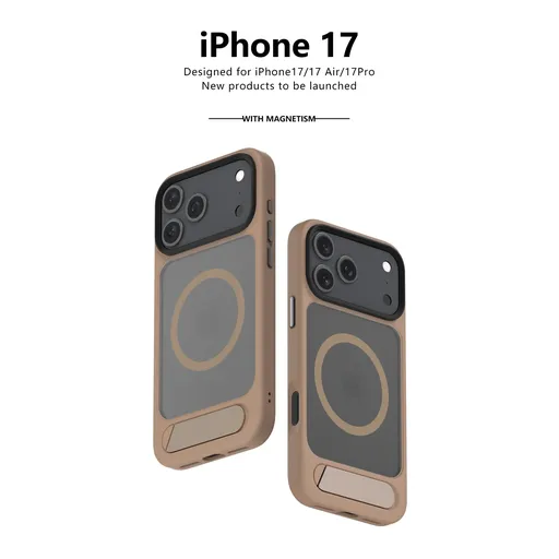 MagSafe Case for iPhone 17 Pro - Brown Matte Shockproof Cover with Hidden Kickstand