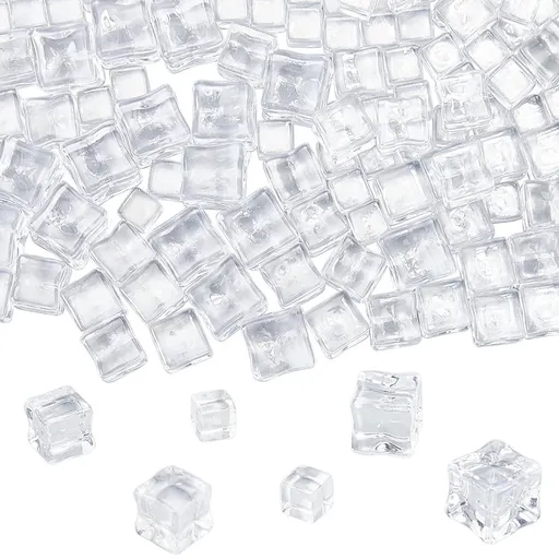 100Pcs Clear Plastic Cubes Transparent Gem Blocks Square Faux Ice Cubes for Fish Tank Desktop Wine Accessories Decoration