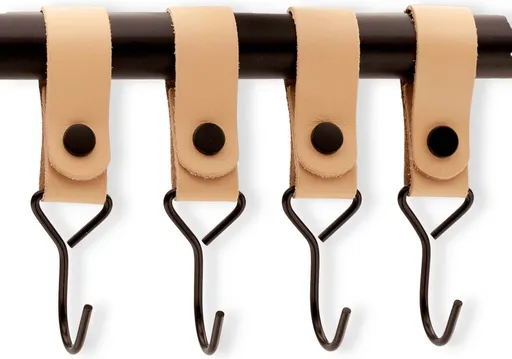 Brute Strength - Multifunctional Hook with Leather Loop - Cognac - 4 pieces - Coat Hook - Camping Hook - Leather - Hanging Hooks - Towel Hooks