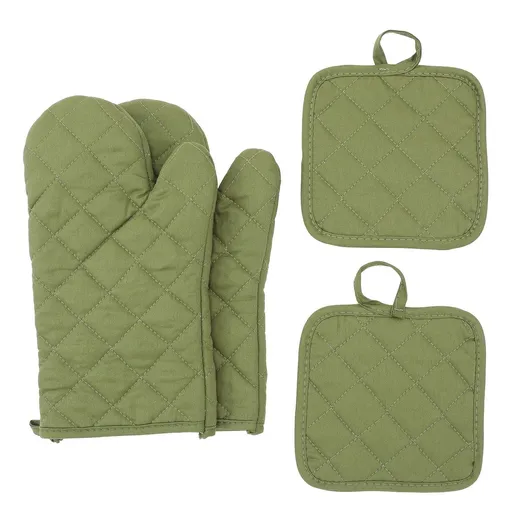 Oven Mitts and Pot Holders 4 pcs Set,High Heat Resistant Degree Extra Thicken Long Kitchen Cotton Oven Glove for Cooking (Green)