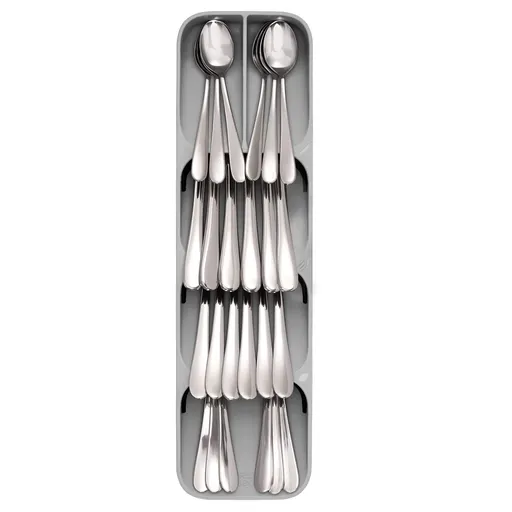 Compact Utensil Organizer For Kitchen Drawer Silverware, Flatware Tray Cutlery icons for easy identification, Small, Grey