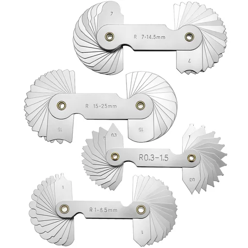 4 Pack Radius Gauge Set, Precision Stainless Steel Measurement Tool for Convex & Concave Surfaces, R0.3-1.5mm/ R1-6.5mm/ R7-14.5mm/ R15-25mm