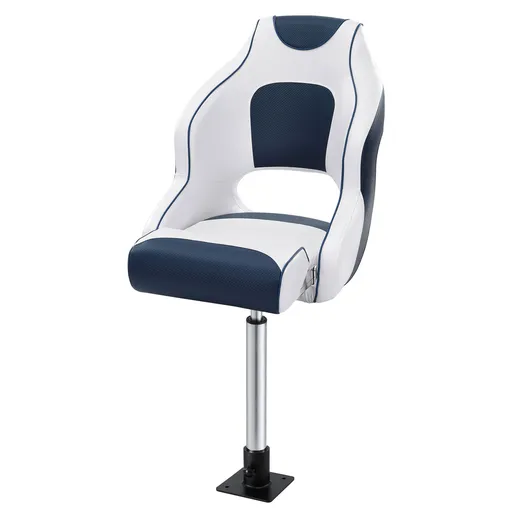 Seamanship Captain Bucket Boat Seats Flip Up Bolster Swivel 15cm Padding with Adjustable Pedestals 55–75cm Blue