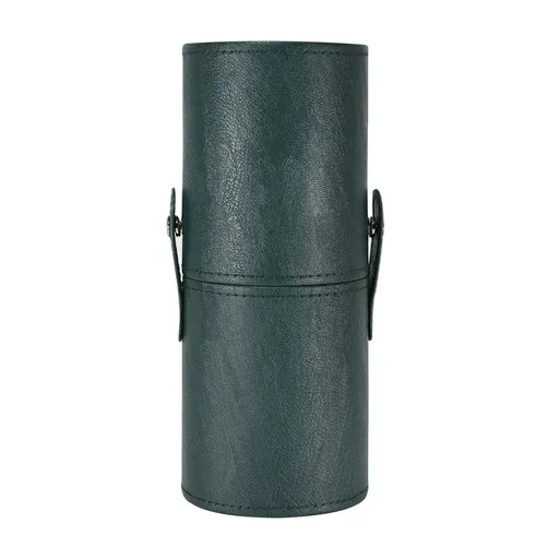 Portable Makeup Brush Case,Pu Leather Makeup Brush Holder with Button,Travel Cup (Pu leather dark green)Excluding makeup brush