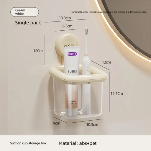 Suction Cup Bathroom Organizer Wall Mounted No Drill Storage Caddy Holder for Electric Toothbrush Toothpaste Razor Makeup Brushes Cream White