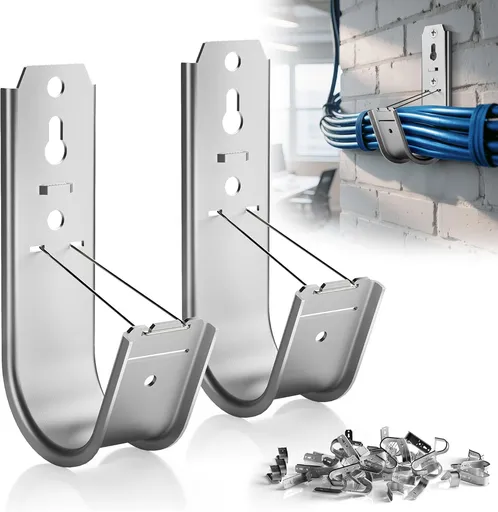 50 Pack J Hooks for Cable Management | 2 Inch Galvanized Steel J-Hook with Retainer Clip for Hanging Cable & Wire Support Ceiling Mount to Ceilings Beams