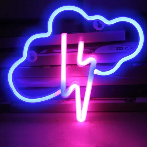 Neon Signs LED Wall Lights USB or Battery Powered Thundershower 30x24cm Blue Pink