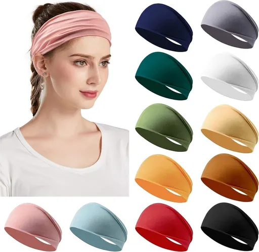 12 Piece Elastic Sports Headband Set for Women, Sweatbands for Running and Workout