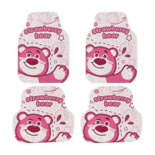 Cartoon Bear Car Floor Mats PVC Universal Non Slip Waving pink bear wire ring foot pad 4-piece set