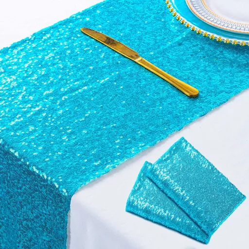 Turquoise Table Runners Pack of 2 Sequin Table Runners 12inx108in Aqua Blue Table Runners Bridal Shower Decorations Wedding Table