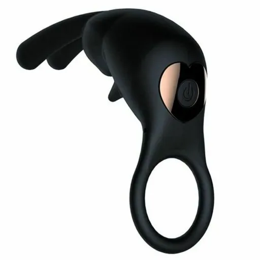 House Of Dasein Rabbit Ears Penis Vibrator 10 Modes Rechargeable Vibrating Cock Ring Men - Black