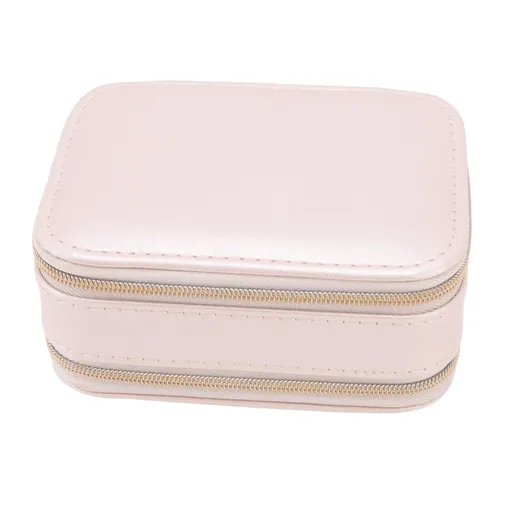 Jewelry Case Double Layer Portable Pink Necklace Hook Design Convenient Handle Travel Jewelry Box