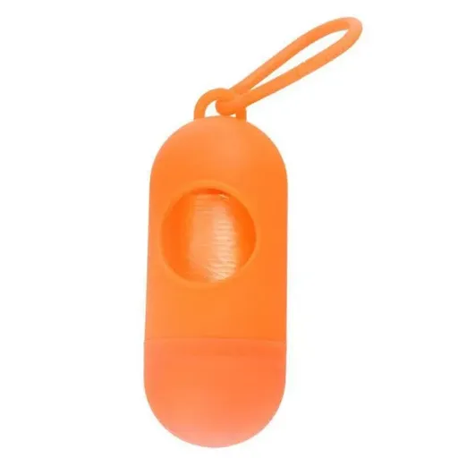 Portable Dog Waste Bag Dispenser with Refill Rolls for Pet Walking Cleanup - Orange