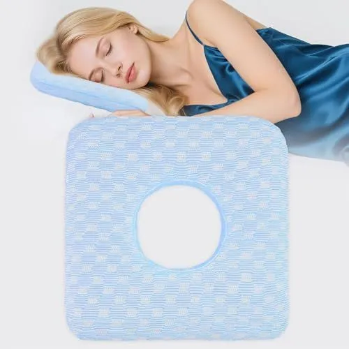 Side Sleeping Ear Pillow for Pain-Free Sleep, Ideal for Post-Piercing Recovery & Comfort (Light Blue)